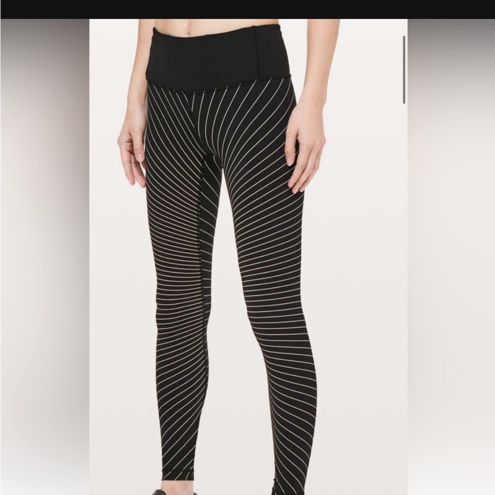 Lululemon Athletica Charcoal and Cream Striped Leggings